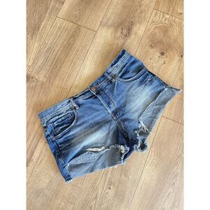 FREE PEOPLE 29 Button fly denim shorts Raw Hem Jean Distressed Cut off Micro